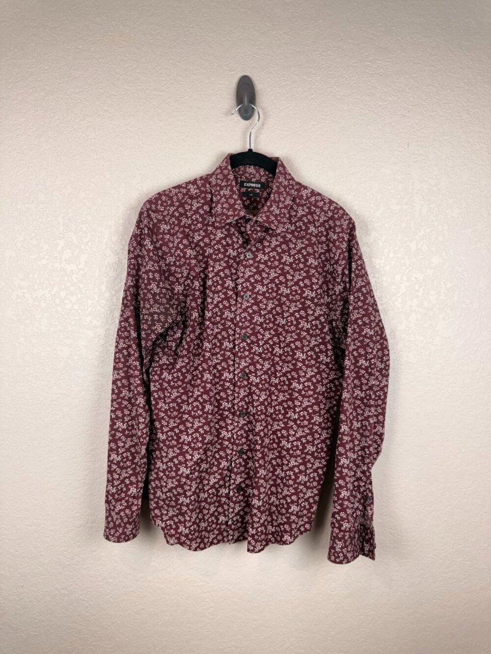 Express Slim Burgundy Floral Long Sleeve Button-Up Shirt Men’s S